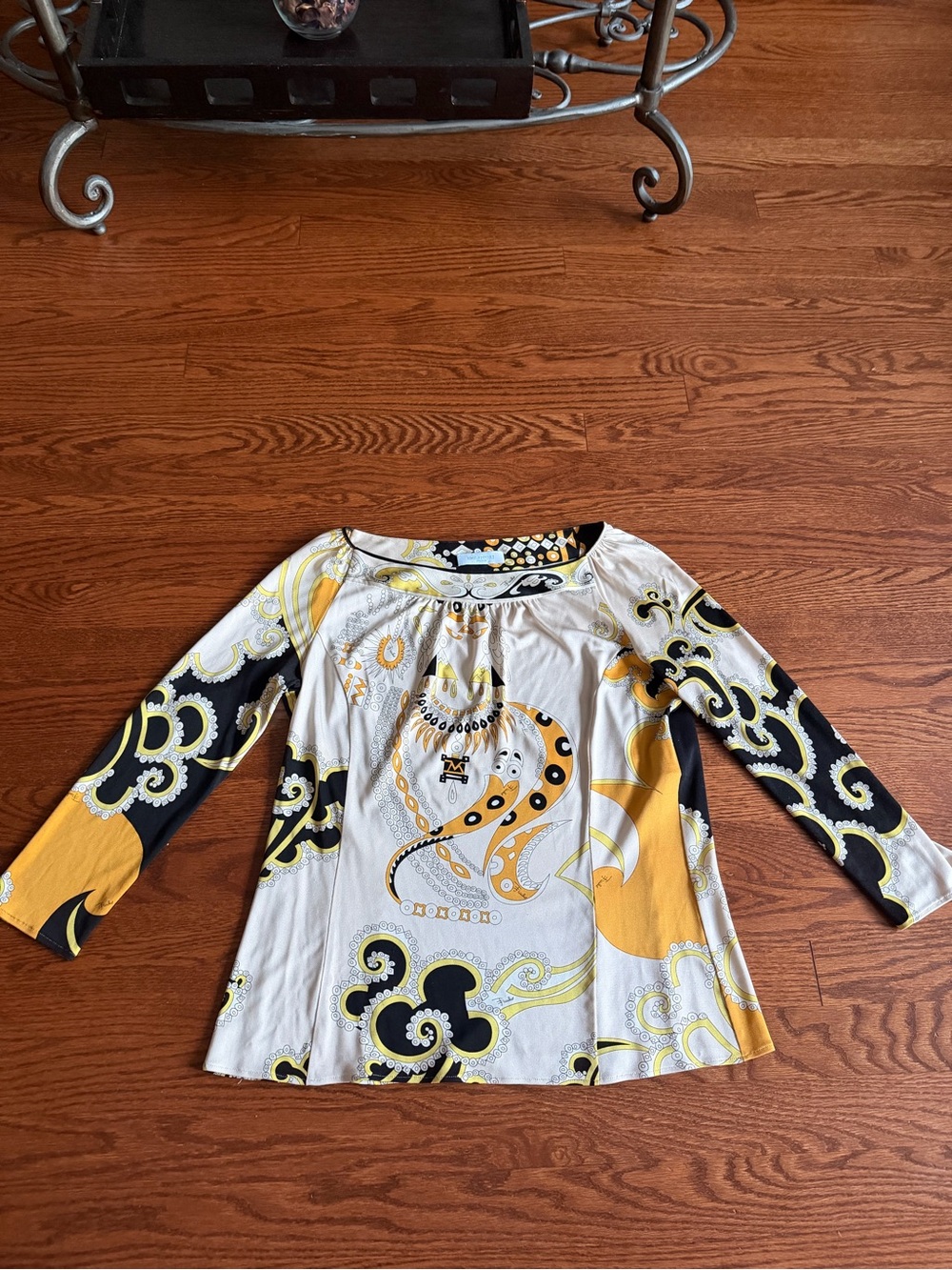 Emilio Pucci Silk White Yellow and Black Blouse Size 6